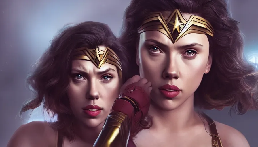 Image similar to Scarlett Johansson is Wonder Woman, hyperdetailed, artstation, cgsociety, 8k