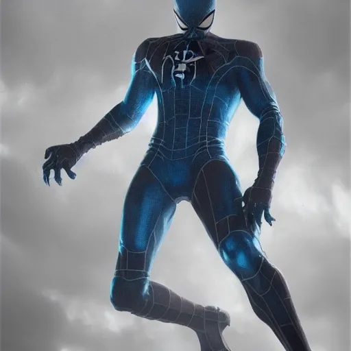 Prompt: moody atmospheric portrait render of an metal blue spiderman by greg rutkowski and marc silvestri made with unreal engine