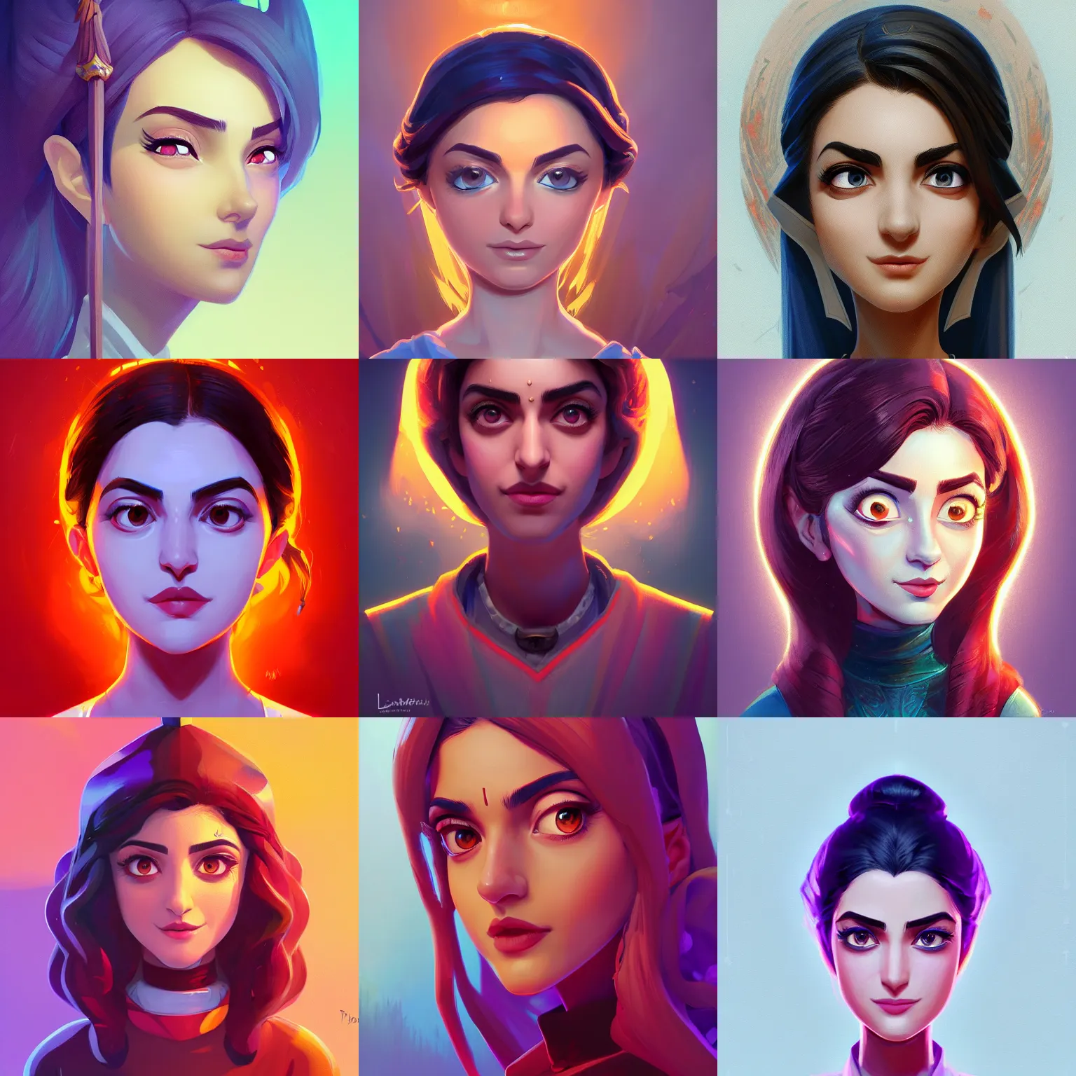 Prompt: masterpiece head-on symmetrical centered painted portrait, Maya Ali as a mage, matte painting concept Blizzard pixar maya engine on stylized background splash comics global illumination lighting artstation, by lois van baarle, ilya kuvshinov, rossdraws