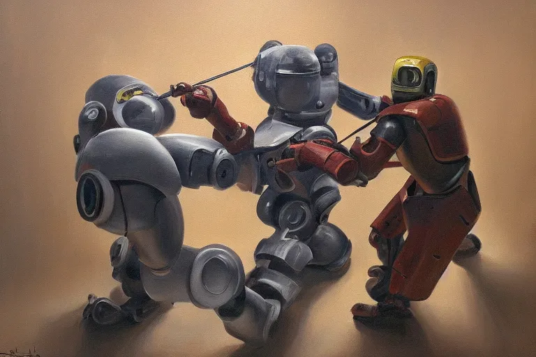 Prompt: oil painting of a robot fighting a painter, highly detailed, 4k, trending on artstation