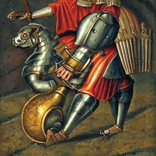 Prompt: medieval knight doing battle with a giant snail