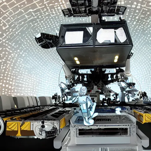 Prompt: robot taxi driving through space, Deepfield JWST background