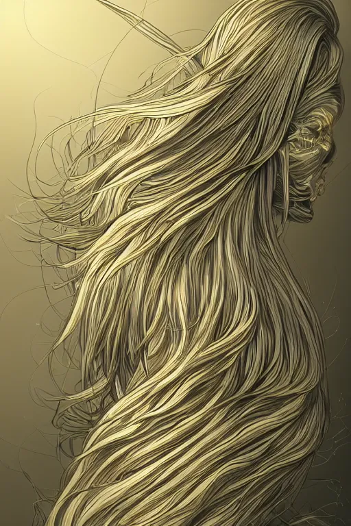 Image similar to gold and silver tones, cybernetic war, style of moebius, james jean, mcbess, star wars, long glowing ethereal hair, cinematic, highly detailed, award winning, 8 k photorealistic