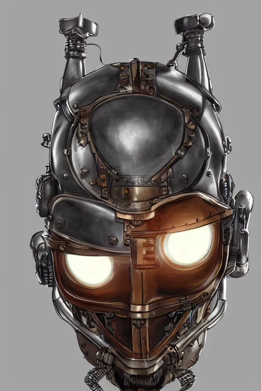 Image similar to steampunk helmet fantasy art mask robot ninja stylized digital illustration sharp focus, elegant intricate digital painting artstation concept art global illumination ray tracing advanced technology chaykin, howard and campion, pascale