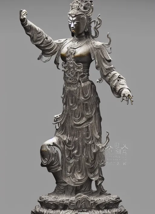 Image similar to a art deco sculpture statue of full body guanyin, intricate complexity,, statue by jane hamilton, ruan jia, character concept, radiant light,, frostbite 3 engine, cryengine, dof, trending on artstation, digital art, fantasy detailed abackground