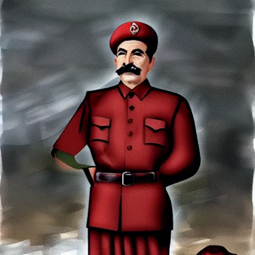 Image similar to stalin, in latex dress, in heaven, love art style