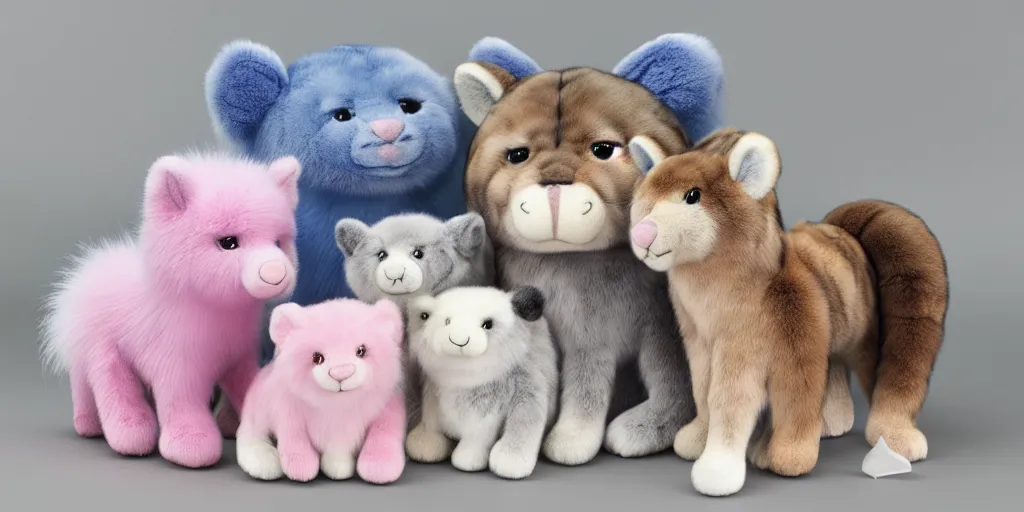 Prompt: 3 d precious moments plush animal with realistic fur and a blue / white / gray / green / pink / tan / mid pink / blue gray color scheme, landscape, master painter and art style of john william waterhouse and caspar david friedrich and philipp otto runge