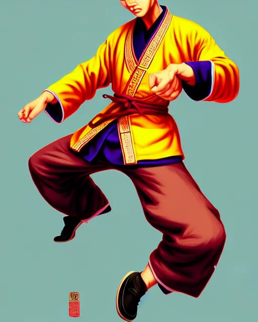 Image similar to richly detailed color illustration of a shaolin-lawyer-accountant-kung-fu illustrated by Artgerm and Timothy Kong . 3D shadowing