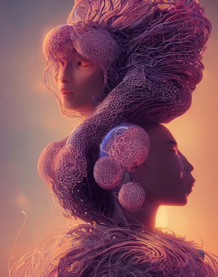 Image similar to goddess portrait. jellyfish phoenix head. intricate artwork by Tooth Wu and wlop and beeple. octane render, trending on artstation, greg rutkowski very coherent symmetrical artwork. cinematic, hyper realism, high detail, octane render, 8k