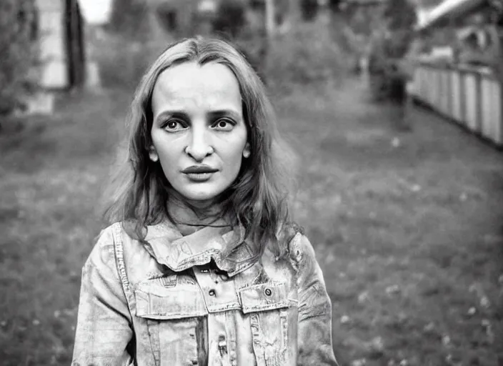 Image similar to professional fine detailed photo portrait of young uma thurman from makhachkala, dagestan. kid uma thurman in the postsoviet suburbia, iphone photo, instagram