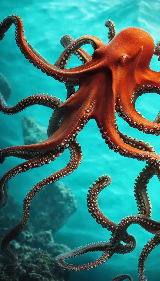 Prompt: Photo of a octopus in the ocean centered-photograph film still, dynamic action pose, National Geographic, insane detail, intricate, highly detailed, Zeiss Lens, DSLR photography, smooth, sharp focus, Unreal Engine 5, Octane Render, 35mm lens Redshift, depth of field 8K