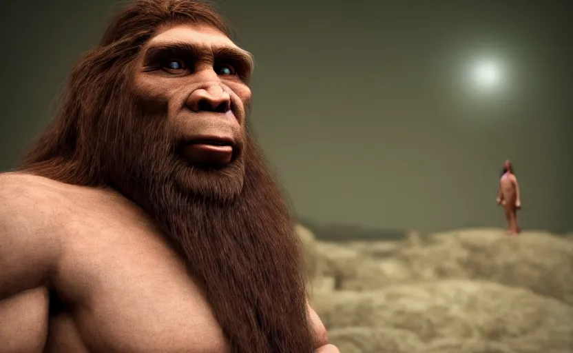 Prompt: made a photorealistic of neanderthal became a prophet and many people follow him, perfect dynamic posture, perfect dynamic pose, perfect dynamic form, pinterest, perfect dynamic position, award winning photo by national geographic, and pulittzer winner, bokeh, reduce duplication interference