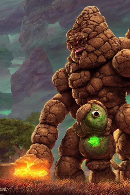 Image similar to zelda fantasy art giant golem troll wood rock greeble gemstone, global illumination ray tracing hdr fanart arstation by sung choi and eric pfeiffer and gabriel garza and casper konefal