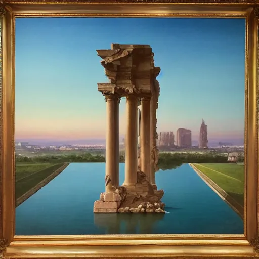 Image similar to David Ligare masterpiece, scifi nightscape, planets, hyperrealistic surrealism, award winning masterpiece with incredible details, epic stunning, infinity pool, a surreal vaporwave liminal space, highly detailed, trending on ArtStation, broken giant marble head statue ruins, calming, meditative