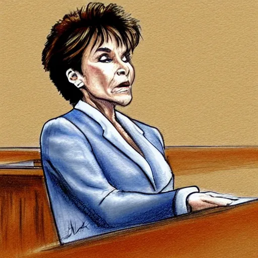 Prompt: judge judy vaping. courtroom sketch