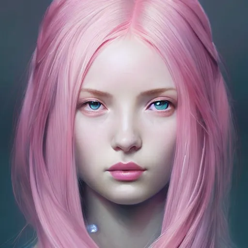 Image similar to perfectly - centered - portrait - photograph of a pink haired goddess, the perfect human female specimen, intricate, elegant, super highly detailed, professional digital painting, artstation, concept art, smooth, sharp focus, no blur, no dof, extreme illustration, unreal engine 5, 8 k, art by artgerm and greg rutkowski and alphonse mucha loish and wlop