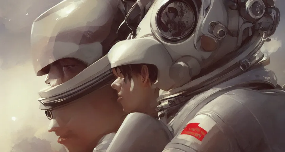 Prompt: astronaut helmet, detailed portrait, intricate complexity, by greg rutkowski, cushart krentz, artgerm, ross tran, conrad roset, takato yomamoto, ilya kuvshinov. 4 k, beautiful, cinematic dramatic atmosphere, portrait lighting h 9 6 0