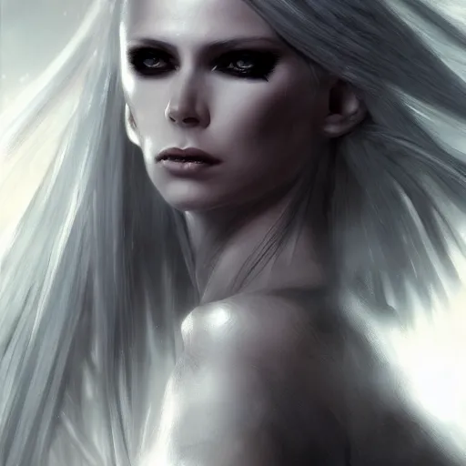 Image similar to kerli koiv, sephiroth, darkwave, darksynth character portrait, sharp, digital matte painting, art by luis royo, greg rutkowski, wlop, dramatic lighting, trending on artstation