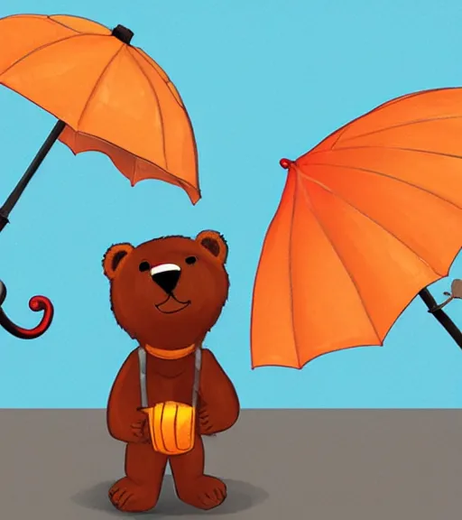 Image similar to autumn a bear with an umbrella cartoon trending on artstation