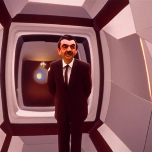 Image similar to A still of Mr Bean in 2001: A Space Odyssey