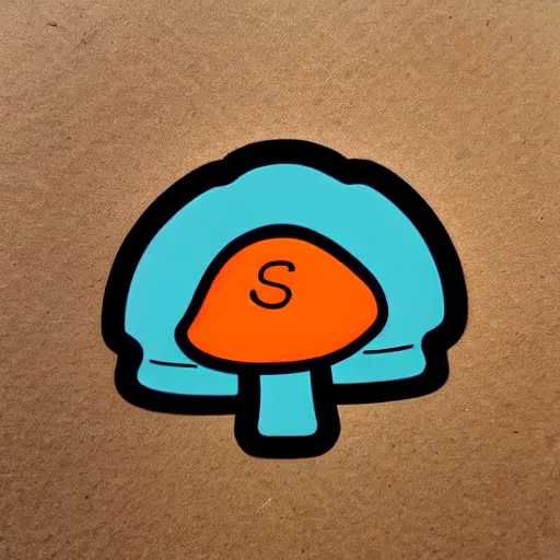 Image similar to Spencers Shroomery sticker. Mushroom theme, 1970s style, by Aaron Draplin