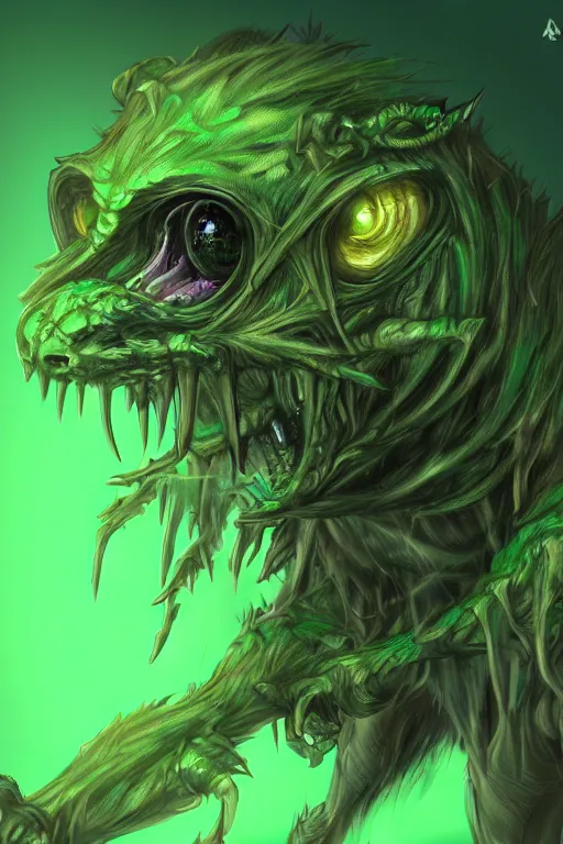 Image similar to a humanoid rat monster, green glowing eyes, highly detailed, digital art, sharp focus, trending on art station, skaven, anime art style