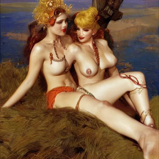 Prompt: white trash girls, golden age, painting by gaston bussiere, craig mullins, j. c. leyendecker, tom of finland