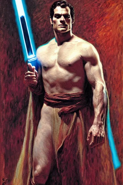 Image similar to henry cavill as jedi knight, painting by tom of finland, gaston bussiere, craig mullins, j. c. leyendecker, claude monet