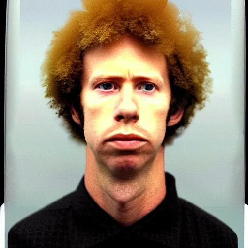 Prompt: Mugshot Portrait of Napoleon Dynamite, taken in the 1970s, photo taken on a 1970s polaroid camera, grainy, real life, hyperrealistic, ultra realistic, realistic, highly detailed, epic, HD quality, 8k resolution, body and headshot, film still, front facing, front view, headshot and bodyshot, detailed face, very detailed face