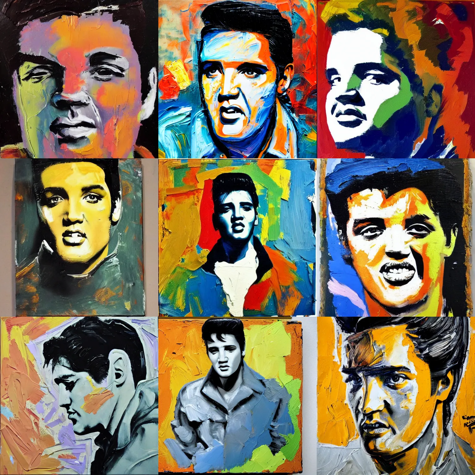 Prompt: impasto young Elvis Presley painted in the style of Frank Auerbach