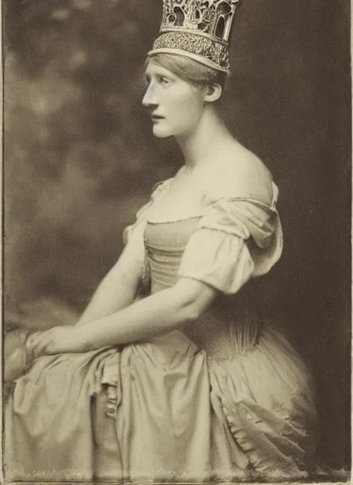 Prompt: portrait of young woman in renaissance dress and renaissance headdress, art by eugene atget