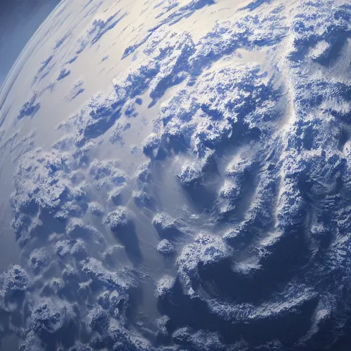 Prompt: satellite footage of an inhabitable planet that is mostly ocean, clouds swirl on the surface, the curvature of the earth can be seen, hyper detailed, trending on artstation, 4 k