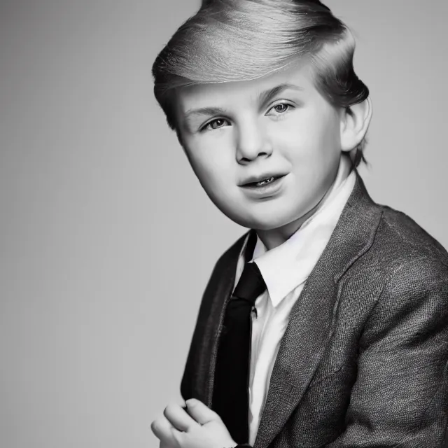 Prompt: Young Donald Trump; beautiful studio portrait; bokeh, 90mm, f/1.4