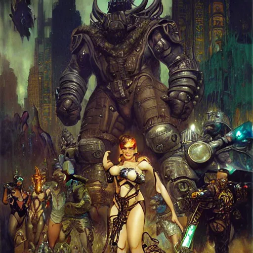 Image similar to rocksteady. shadowrun furaffiniy cyberpunk fantasy highly detailed painting by gaston bussiere craig mullins jc leyendecker gustav klimt artgerm greg rutkowski john berkey, bergey, craig mullins, ruan jia, raymond swanland, jeremy mann, tom lovell, alex malveda