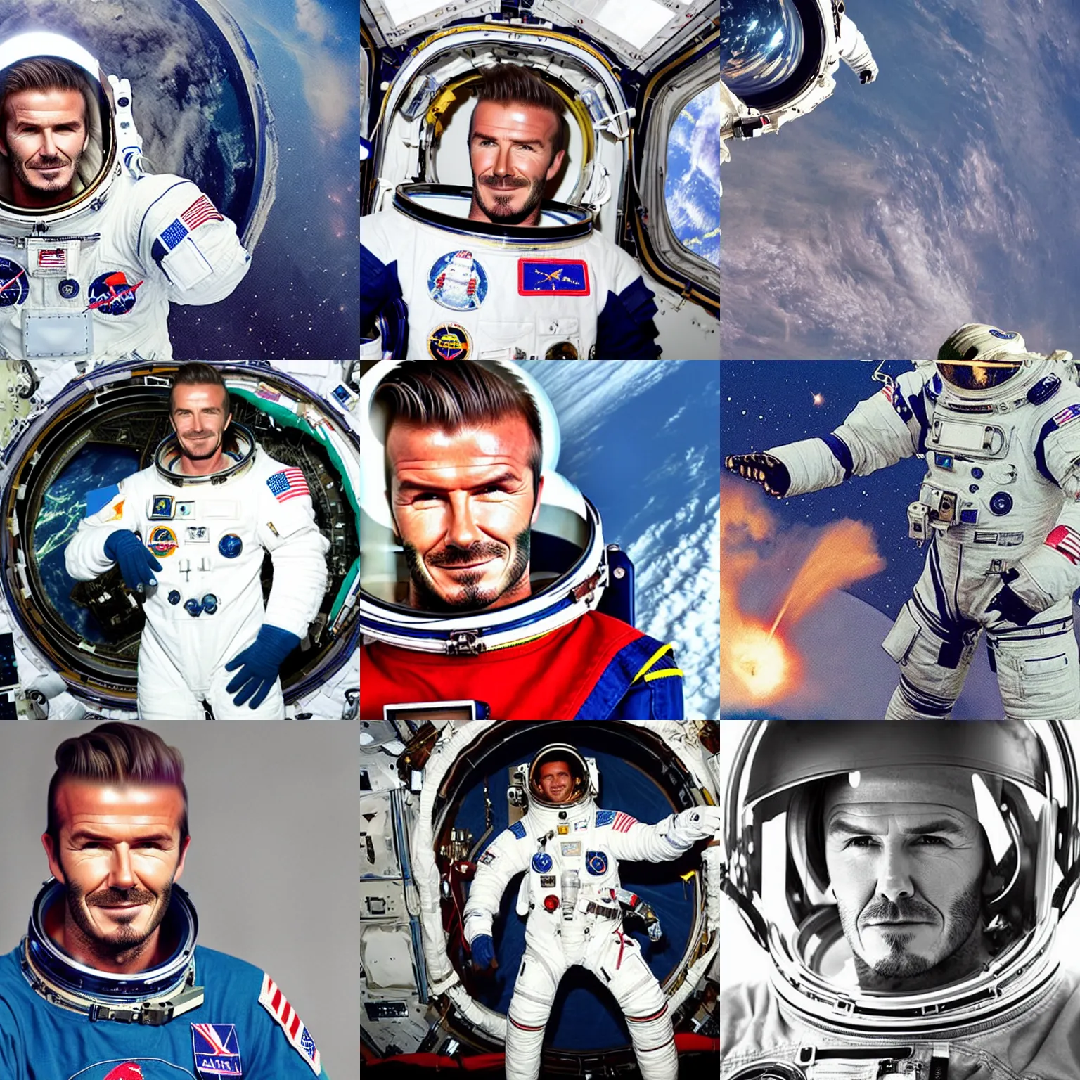 Prompt: David Beckham, astronaut in space