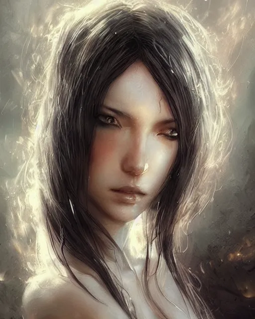 Image similar to beautiful women with oriental faces, character portrait, sharp, digital matte painting, art by luis royo, greg rutkowski, dramatic lighting, trending on artstation