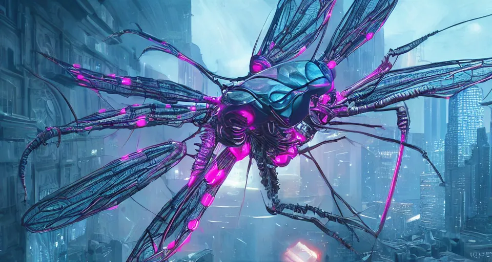 Prompt: giant insect under neon lights, hyperdetailed, artstation, cgsociety, 8k