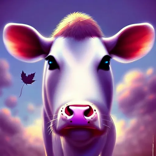 Image similar to epic professional digital art of 🐄🐭!!!!!!!!!🍁, best on artstation, cgsociety, wlop, cosmic, epic, stunning, gorgeous, much detail, much wow, masterpiece W 1024