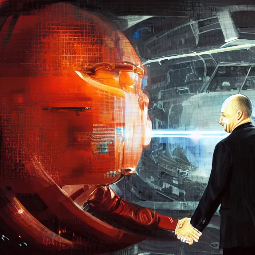 Image similar to illustration of a meeting between elon musk, mark zuckenberg, jeff bezos, very clear face, high quality, very detailled, by artgem, by david rutkowski, greg ruthowski, yoji shinkawa, ruan jia