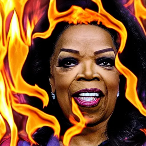 Prompt: demon oprah surrounded by flames