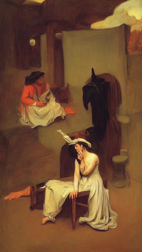 Prompt: witch paying for her sins, victorian painting, by edward hopper, by picasso, by jean honore fragonard, by simon stalenhag