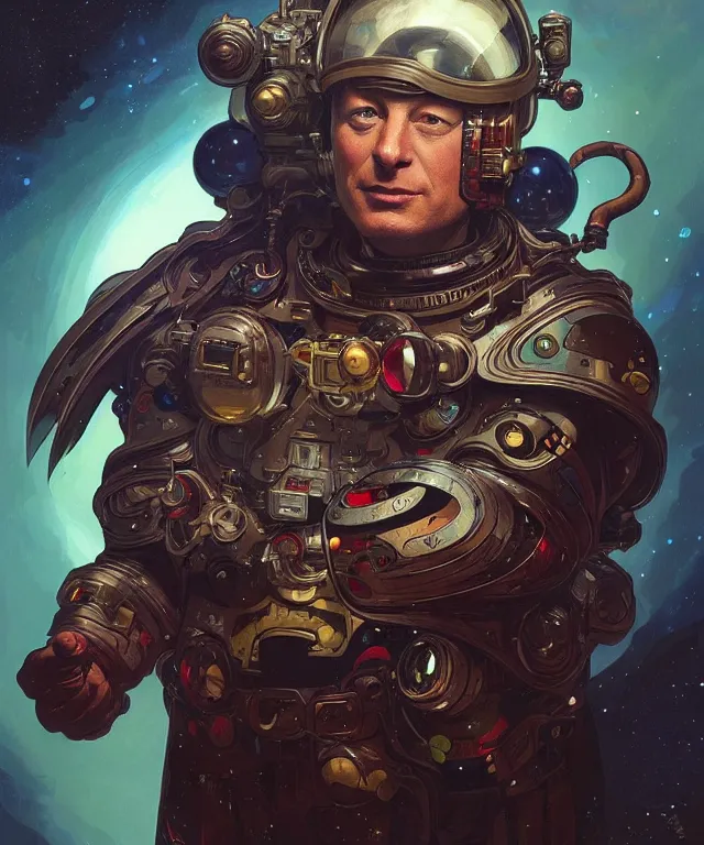 Prompt: Jamie Oliver as Space Ork, portrait, fantasy, intricate, elegant, highly detailed, digital painting, artstation, concept art, smooth, sharp focus, illustration, art by artgerm and greg rutkowski and alphonse mucha