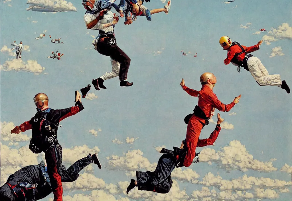 Image similar to benjamin netanyahu skydiving, plane and parachute in background, by norman rockwell, highly detailed