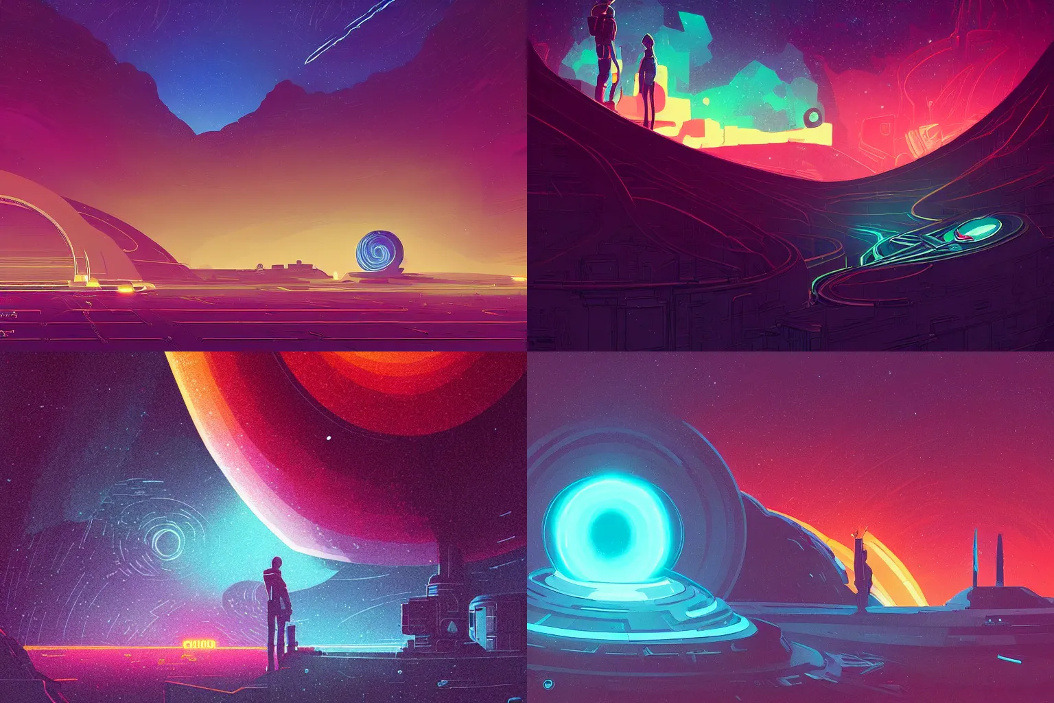Prompt: concept art of a spiral galaxy in style of barclay shaw and laurie greasley by james gilleard, neon, very detailed, atmospheric, wide angle, vivid