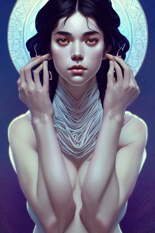 Image similar to symmetry!! intense fanart of 4 / 4 full front pose of a young sensual moon goddess, protagonist, intricate, elegant, highly detailed, my rendition, digital painting, artstation, concept art, perfect, smooth, sharp focus, illustration, art by artgerm, kilian eng, greg rutkowski and alphonse mucha