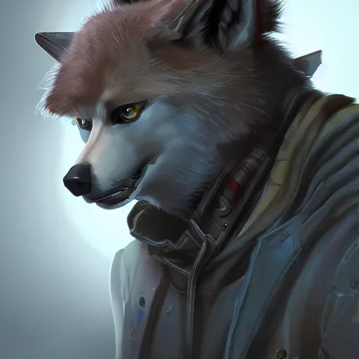 Image similar to A Wolf Scoundrel, Furry, Cyberpunk, digital art, award winning, artstation, masterpiece, very detailed,