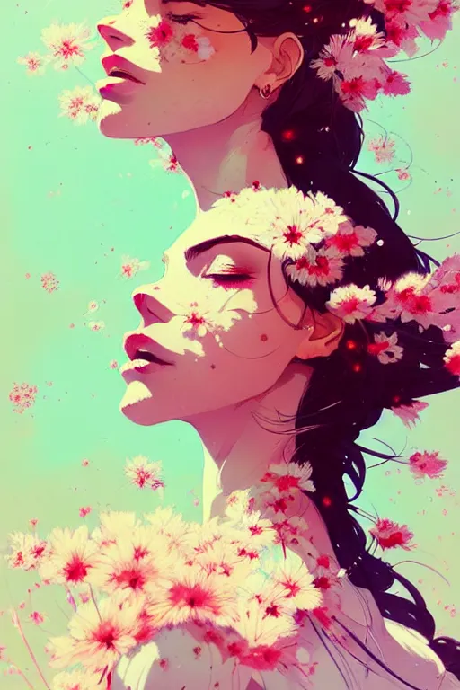 Image similar to a ultradetailed beautiful panting of a stylish woman surrounded by flowers, by conrad roset, greg rutkowski and makoto shinkai, trending on artstation