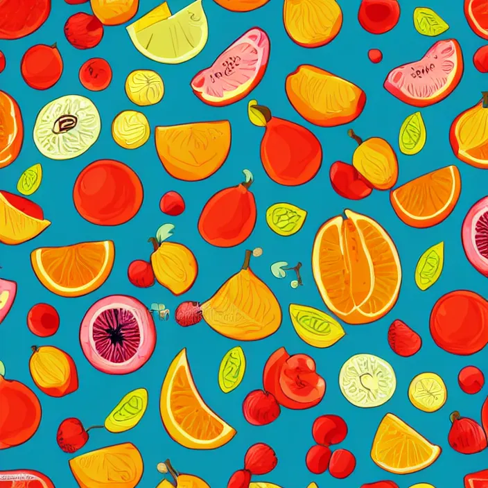 Image similar to vector pattern with fruits, vector illustration, simple colors, minimalism, artstation, DeviantArt