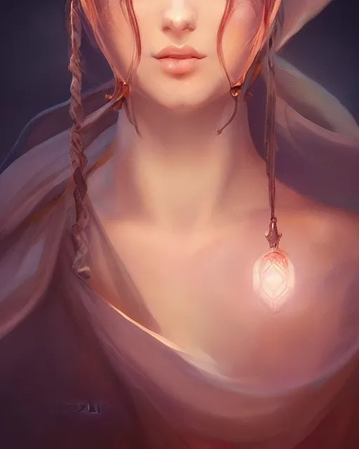 Prompt: portait of a beautiful female cleric, ethereal, backlit, realistic face, by artgerm, wlop, rossdraws, frank frazetta, andrei riabovitchev, trending on artstation, hd, 4 k