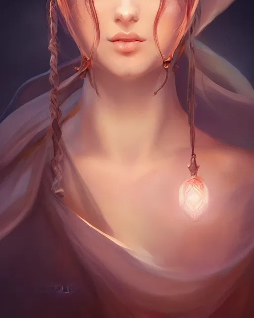 Image similar to portait of a beautiful female cleric, ethereal, backlit, realistic face, by artgerm, wlop, rossdraws, frank frazetta, andrei riabovitchev, trending on artstation, hd, 4 k